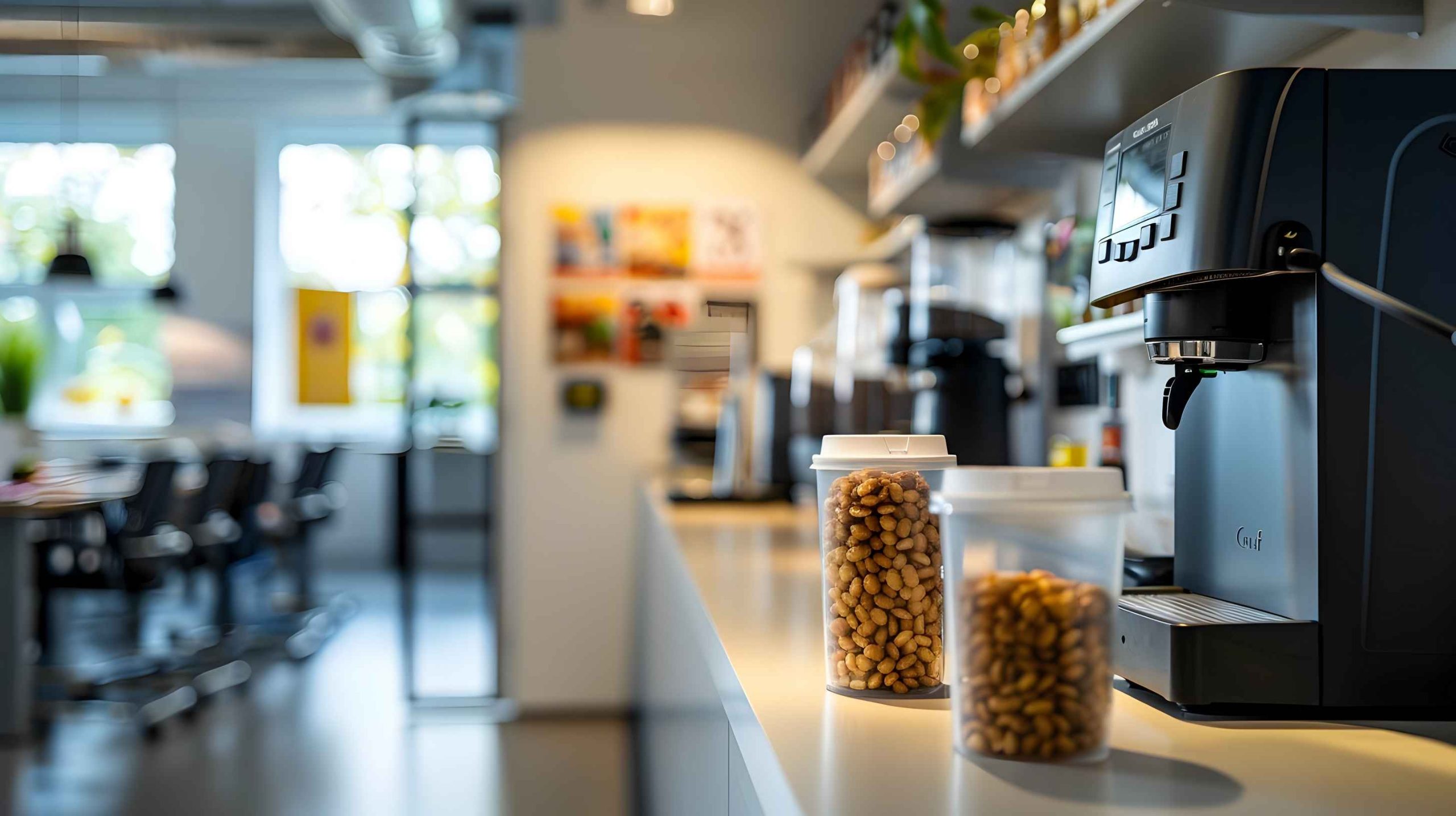 Office coffee station prepared for employees and visitors