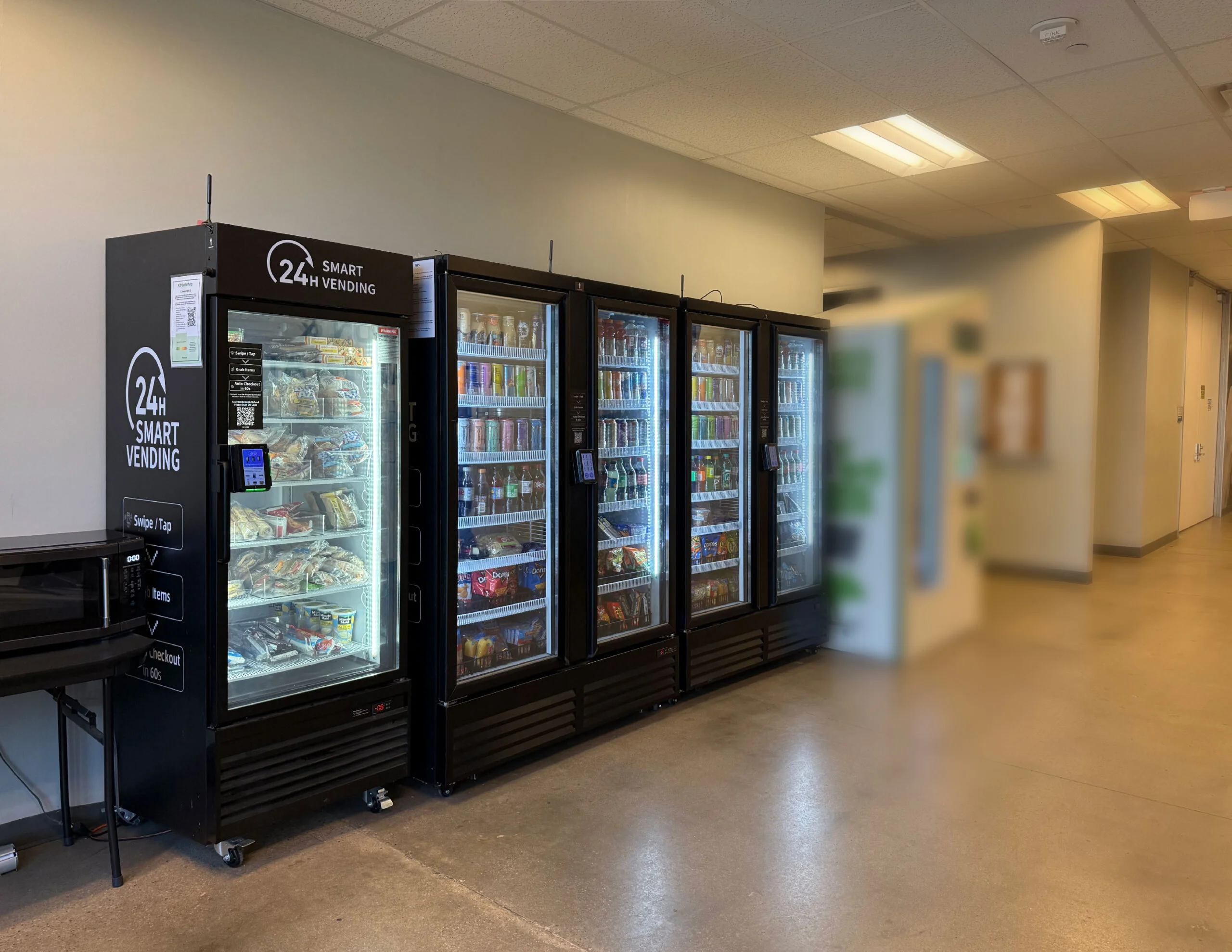 Smart cooler stocked with fresh food and drinks for a DFW office