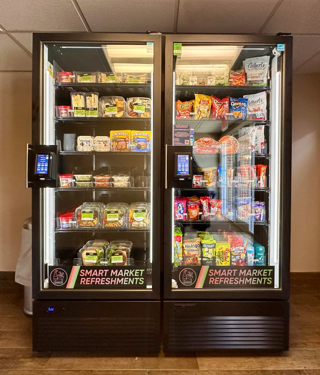 Stocked vending machine with snacks and beverages for a Dallas-Fort Worth workplace